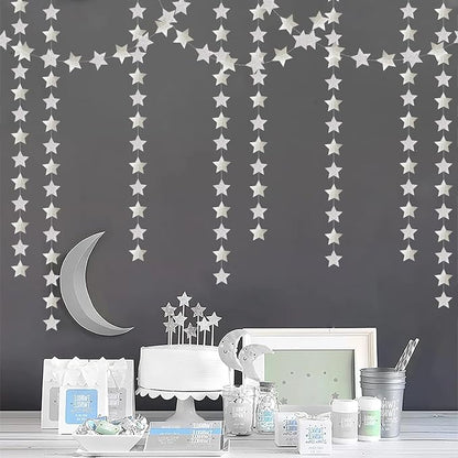 Glitter-Silver Party-Decorations Star Christmas Garland - 62ft Birthday Twinkle - Image 4