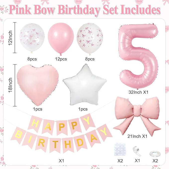 5th Pink Bow Birthday Decorations - Image 2