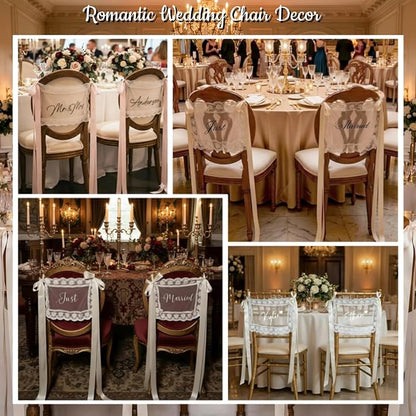 Personalized Lace Sheer Wedding Chair Signs Set of 2, Custom Name or Just - Image 3