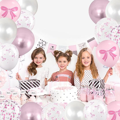 Pink Bow Balloons, Bow Printed Balloon Metallic Confetti Balloon - Image 7