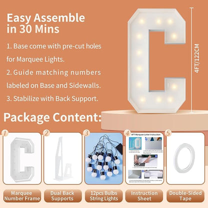 4FT Marquee Light Up Letters, Large Marquee Letters, Mosaic Balloon Frame - Image 5