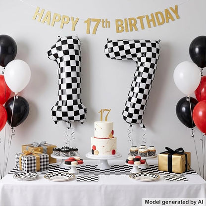 40" Checkered Number 17 Balloon - Image 3