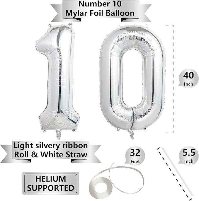 Number Balloons Silver Party Balloon - Image 2