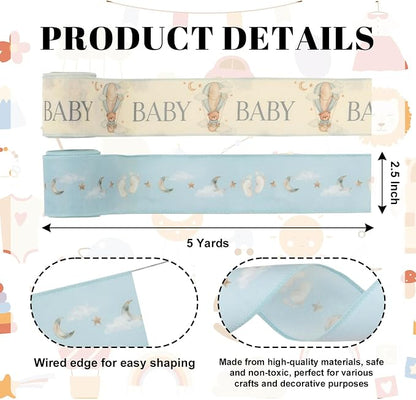 YKW 2.5 Inch Baby Blue Ribbon Wired Edge Teddy Bear Hot Air Balloon Ribbon - Image 2