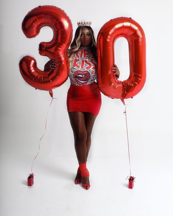 Red Number 30 Balloon 40 Inch - Image 2
