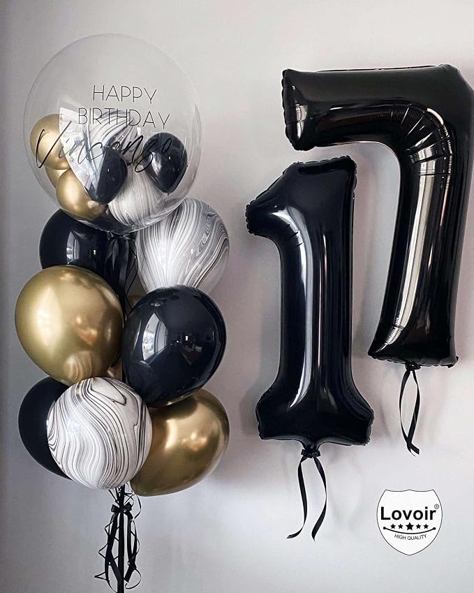 Black 17 Number Balloons, 40 Inch Giant Number 17 Balloons Foil Mylar Helium - Image 3