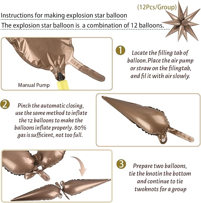 60 PCS Brown Star Balloons, 12 Point Spike Explosion Star Foil Balloons - Image 3
