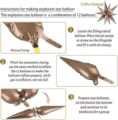 60 PCS Brown Star Balloons, 12 Point Spike Explosion Star Foil Balloons - Image 3