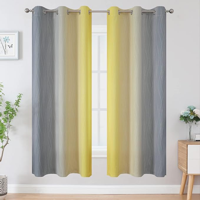 Ombre Grey and Yellow Blackout Curtains 72 Inch Length 2 Panels, Full Light - Image 2