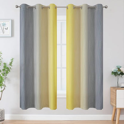 Ombre Grey and Yellow Blackout Curtains 72 Inch Length 2 Panels, Full Light - Image 2
