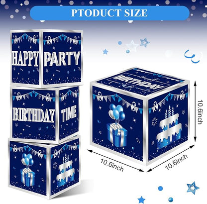 Turypaty Blue Silver Happy Birthday Decorations Boxes - Image 2