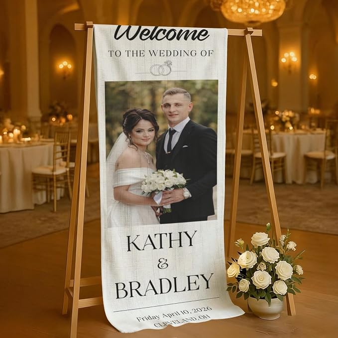Custom Photo Wedding Linen Wall Tapestry Welcome Banner, Personalized Couple - Image 4