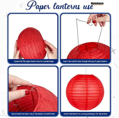 Paper Lanterns Set- 8/10 Inch Royal Blue, Patriotic Holiday, Party Decor - Image 6
