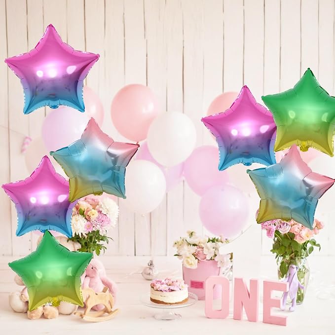 Biapian Gradient Star Foil Balloons, 18 Inch Multicolor Stars Balloon Aluminum - Image 8