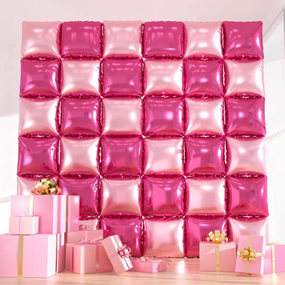 36pcs Hot Pink Square Foil Balloons Wall Backdrop, Double Sided Magenta Mylar by ZizasAry