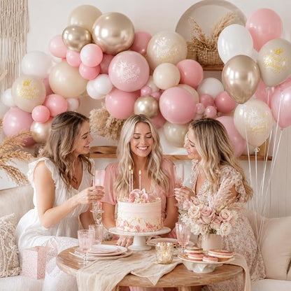 Dusty Pink Beige Gold Birthday Balloons - Image 3