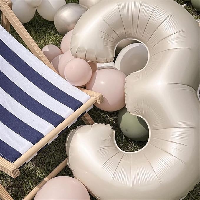 40 Inch Beige Large Numbers Balloons 3, Self Inflating Ivory White Digit 3 - Image 3