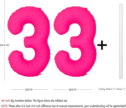 Pink Birthday Number 33 Balloons 40IN Fluorescent Pink 33 Foil Balloon | - Image 2