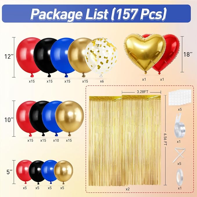 157Pcs Red Black Gold Blue Balloons Garland Arch Kit - Image 2