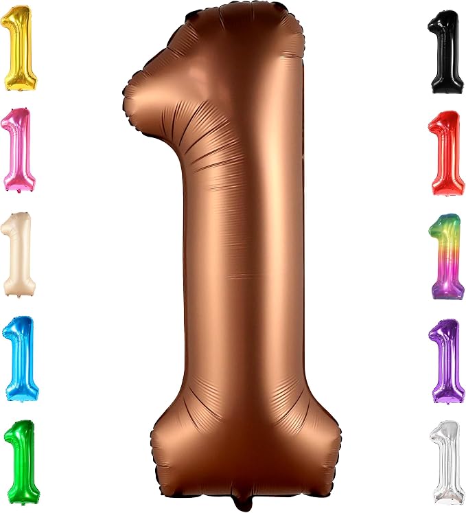 KatchOn Number 1 Balloon For 1st Birthday Decorations, 40 Inch | Foil Brown One by KatchOn