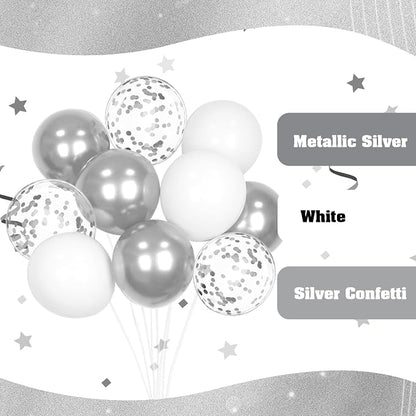 60pcs White and Silver Balloons 12inch - Image 4