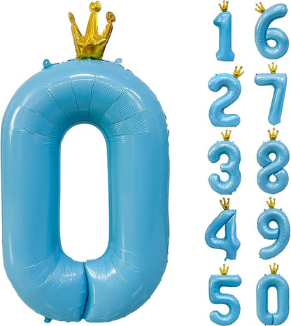 Blue Number 0 Balloon with Crown, 40 inch Blue Number Balloon 0th Birthday by Yeodong