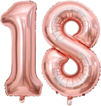 Rose Gold 18 Number Balloons, 40 Inch Giant Number 18 Balloons Foil Mylar by Lovoir