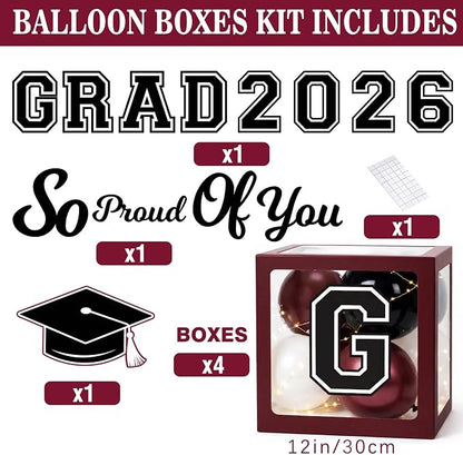 Graduation Decorations Class of 2026 Maroon Balloon Boxes and Arch Garland Kit - Image 2