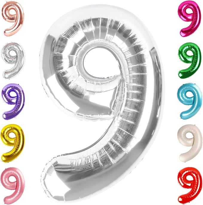 Number 9 Balloon Birthday Decorations, 40In Silver Balloons by Mluchee