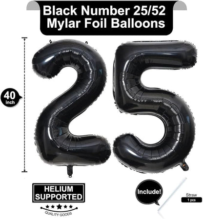 40 Inch Black 25 Number Balloons Giant Jumbo Huge 25 or 52 Foil Mylar Helium - Image 2