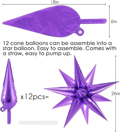 72 Pcs Star Balloons Foil Explosion Balloons Magic 12 Point Star Cone Balloon - Image 6