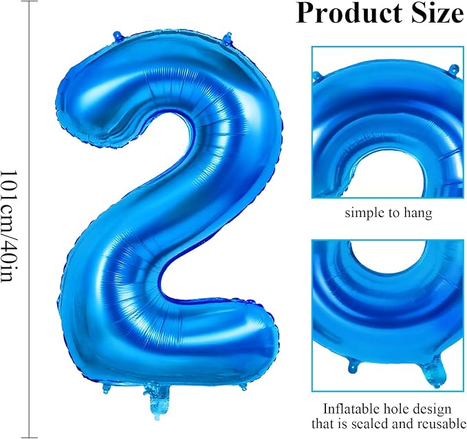 Number 2 Balloons for 2th Birthday Party Decorations, 0-100 Large No.2 Balloons - Image 2