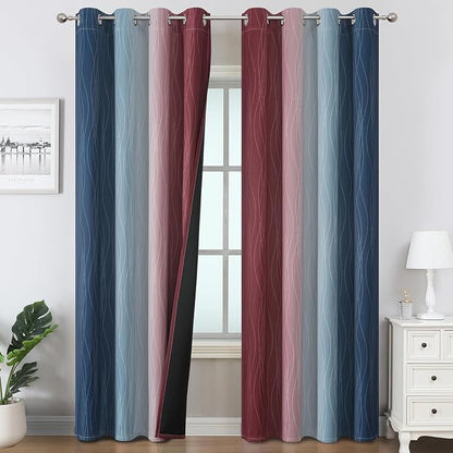 Navy Blue and Burgundy Red Ombre Blackout Curtains 54 Inch Length by ESTELARTEXTILER