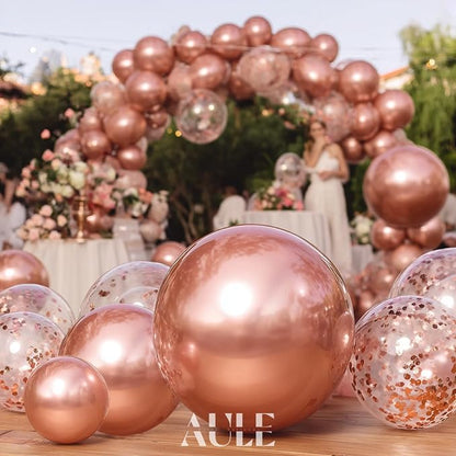 AULE 100Pcs Metallic Rose Gold Balloons 18/12/10/5 Inch Different Sizes | - Image 2
