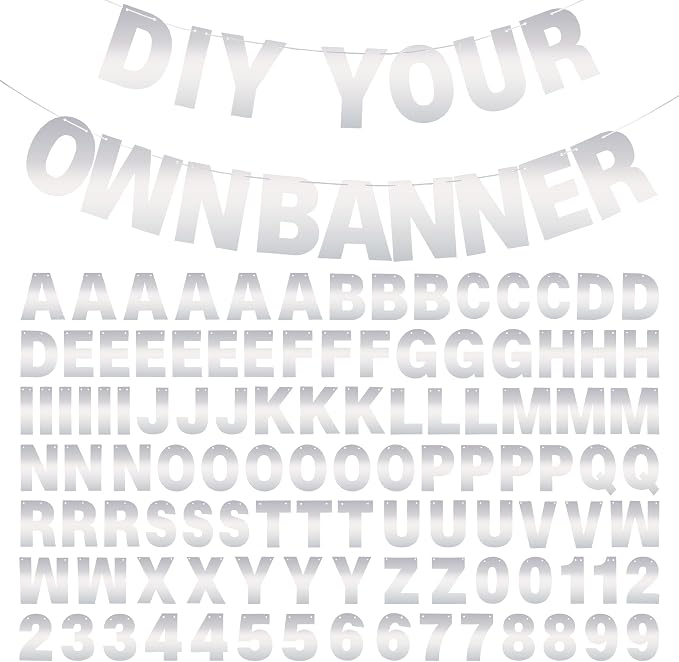 DIY Banner Kit with Letters Bright Silver Customizable Birthday Banners by mifengda
