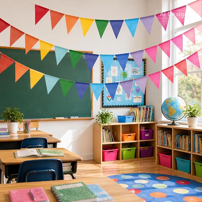 G2PLUS Rainbow Pennant Banner, 65Ft Multicolor Triangle Flag Bunting, Holiday - Image 5