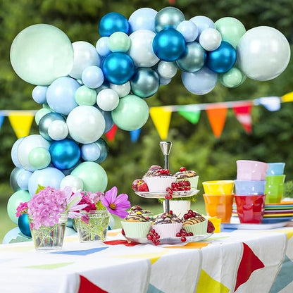 125pcs Blue Green Macaron Balloon and Metallic Blue Silver Balloon Garland Kit - Image 4