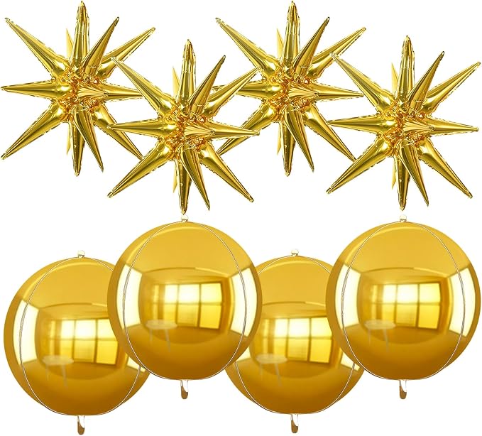 TONIFUL 8 Pcs 22Inch Gold Large 4D Giant Round and Star Balloons Explosion Star by TONIFUL