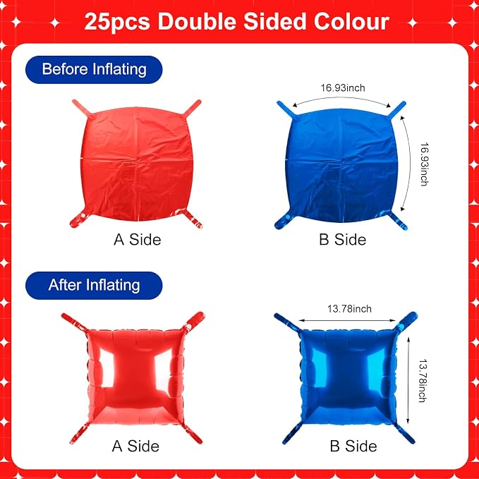 Red and Blue Square Foil Balloons 25 Pcs Metallic Red and Blue Balloons Wall - Image 7