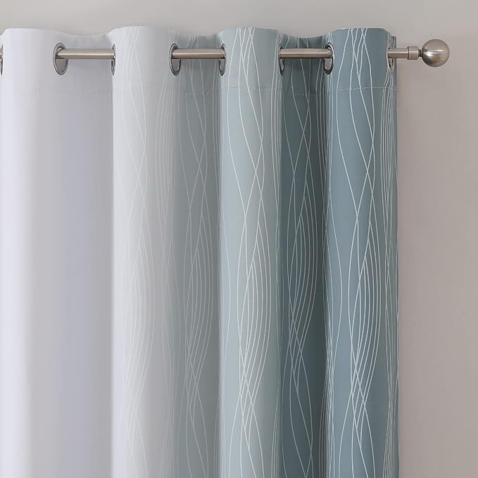 Stone Blue and Greyish White Blackout Curtains 63 Inch Length 2 Panels Set - Image 4