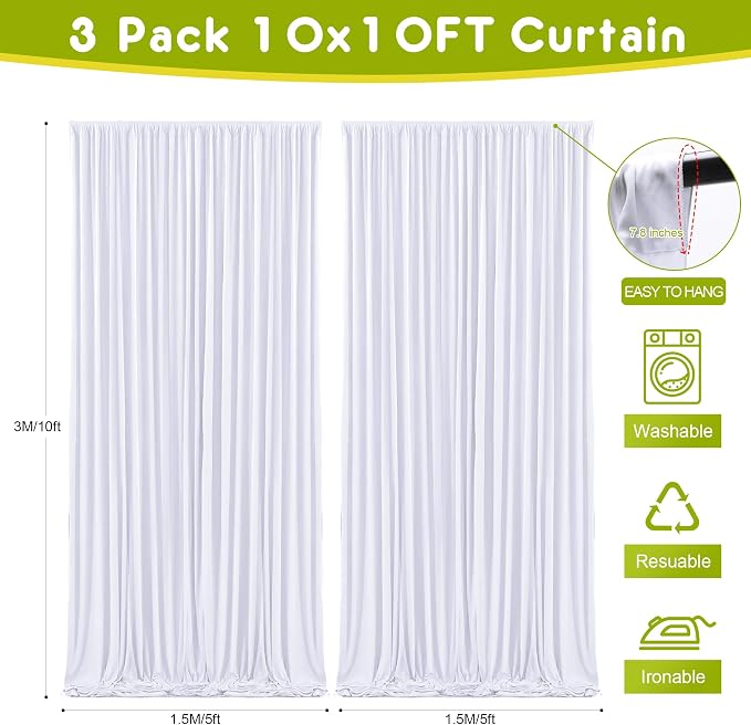 White Backdrop Curtain for Parties Backdrop Drapes, 6 Panel 5x10FT - Image 2