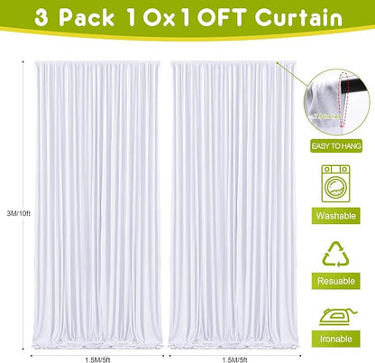 White Backdrop Curtain for Parties Backdrop Drapes, 6 Panel 5x10FT - Image 2