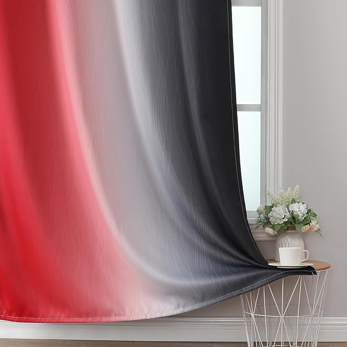 Ombre Red and Black Curtains 63 Inch Length 2 Panels, 100% Blackout Curtains - Image 6