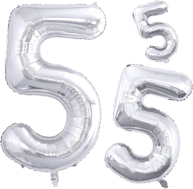 Silver Foil Balloons Number 5, Huge Number Balloons by GOER