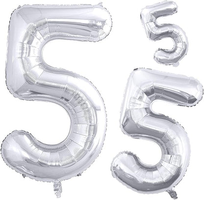 Silver Foil Balloons Number 5, Huge Number Balloons by GOER