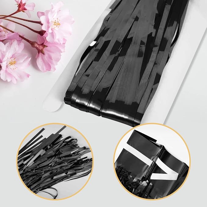 5 Pack Black Fringe Backdrop 3.2ft x 8.2ft Foil Curtain Tinsel Streamers - Image 4