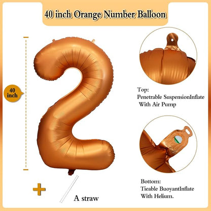 40 inch Orange Number 2 Balloon 2nd Birthday Party Decorations | Giant Foil - Image 2