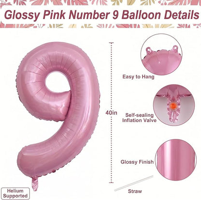 Pearlescent Pink Number 9 Balloon 40 Inch, Shiny Foil - Image 4