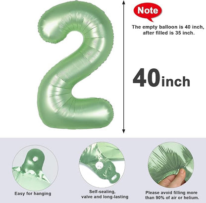 2 Balloon Numbers Birthday Decorations, 40In Sage-Green Balloons - Image 6