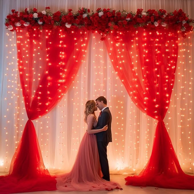 20x10ft Red Tulle Backdrop Curtain - Image 3